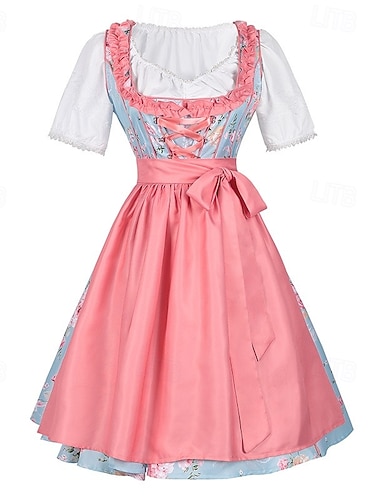  Carnaval Oktoberfest Robe Dirndl Femme de ménage Bavarois Prairies Femmes Soirée Fête de la Bière Tissu de style traditionnel