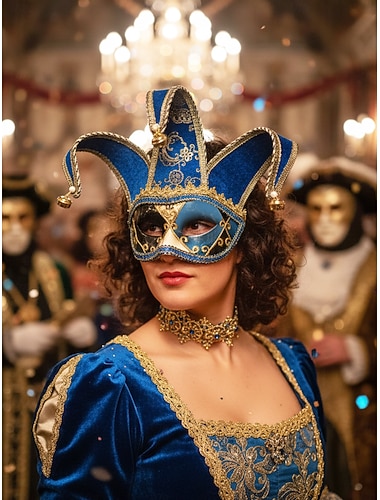  Vrouwen Baroque Jester Venetiaanse Maskerade Masker - Rode en Gouden Fluwelen Carnavalskostuum Accessoire voor Venetië Festival Mardi Gras  Maskerade Feesten