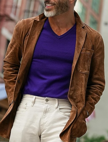  Herren Leichte Jacke Imitat-Lederjacke Freizeitjacke Täglich Outdoor Tasche Frühling Herbst Einfach Streetwear Stilvoll Gekerbt Regulär Braun Jacken