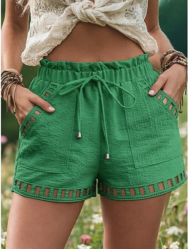  Dámské Bavlněné plátěné šortky Šortky inspirované plátnem Kraťasy Letní šortky prázdniny Módní Na běžné nošení Krátký Středně vysoký pas Šňůrky Kapsy Pohodlné Yumuşak Prodyšné Elastické Venkovn