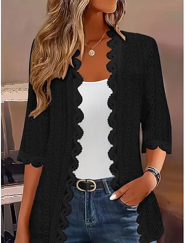  Dámské Neformální bunda Pohodlné Prodyšné Pletenina Na běžné nošení Bez vzoru Ležérní Dovolená ulice Denní nošení Otevřený vepředu Standardní Bez límce Běžný Dlouhý rukáv Svrchní oděvy Vodní modr