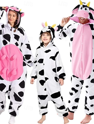  Kigurumi-pyjama's Groepskostuum Onesie-kostuum Dieren Cow Melkkoe Warm leuke Style Comfortabel Capuchon Fleece Kinderen Volwassenen Voor heren Dames Uniseks Halloween Carnaval Feest Prestatie