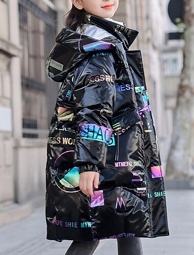  Kinderen Voor meisjes Donsjack Pufferjack Brief Sport Zak Houd Warm Windbestendig: Buiten jas bovenkleding 5-12 jaar Winter Zwart Blozend Roze Rood