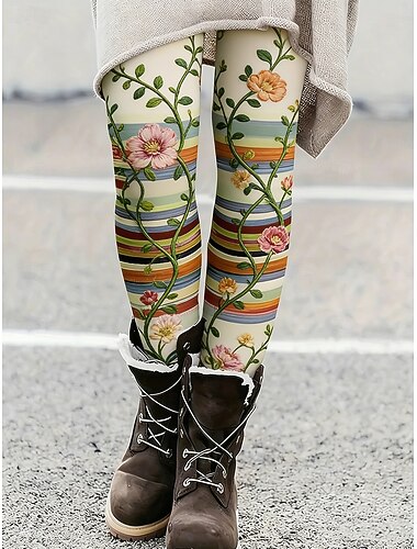  Per donna Leggings Leggings comodi Vacanza Vintage Casual Lunghezza intera Vita Alta Floreale Grafico A righe Stampa Comodità Confortevole Alta elasticità Casuale Quotidiano Vacanza Verde Primavera