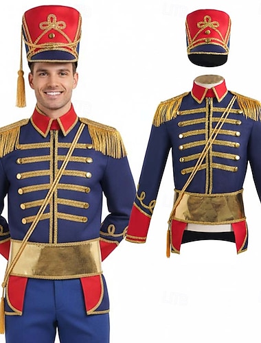  Costume élégant Veste de cirque Monsieur Loyal garde royal Noble Rétro Vintage Victorienne Style militaire Adulte Homme Halloween Carnaval Soirée Performance Mascarade Se déguiser