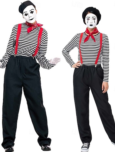  Costume de Carnaval 2026 Artiste Mime Clown mime Cirque Cosplay Adulte Homme Femmes Unisexe Halloween Carnaval Soirée Performance Vêtements de Maison Se déguiser