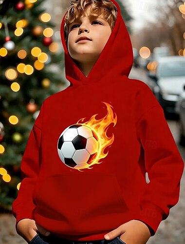  Unisex 3D Grafik Fußball Kapuzensweatshirt Pullover Langarm 3D-Druck Frühling Herbst Sport Mode Streetwear Kinder 4-12 Jahre Mit Kapuze Lässig Täglich Outdoor Normale Passform