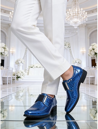  Miesten siniset, krokotiilikuvioiset lakkanahkaiset slip-on-kengät - elegantit muodolliset jalkineet liike- ja iltatilaisuuksiin sekä häihin