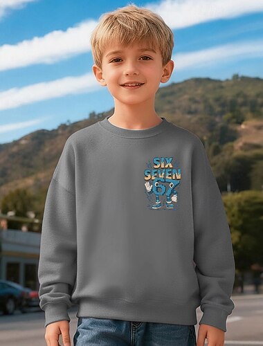  Unisex Gutt 3D Grafisk Morsom slang 67 Genser Pullover Langermet 3D-utskrift Vår Høst Aktiv Mote Gatemote Barn 4-12 år Crew-hals Avslappet Daglig utendørs Normal