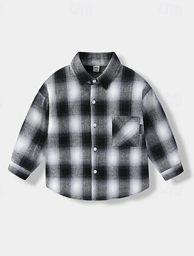  Kinder Unisex Hemden Karomuster Langarm Tasche Lässig Neutral Gelb Frühling Kleidung Ab 4 Jahren
