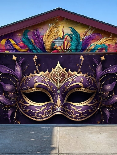  Martedì grasso Copertura per porta del garage Grande appeso Maschera Piume Lusso 3D Da serata All'aperto Sfondi di ripresa Porta d'ingresso Stile Carnevale di Venezia Arredamento per la casa