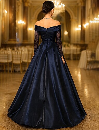  A-Lijn Vloer lengte Formele Jurken Avondjurk Quinceanera Jurken Elegante Feest Lange Mouw Off-Schouder Avondfeest Bruiloft met Plissees Beading