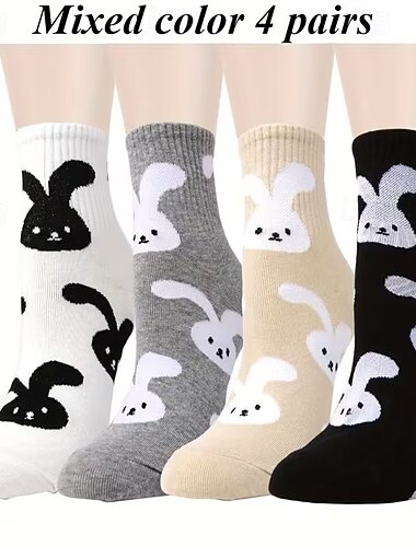  Conjunto de 4 pares de meias de coelhinho da Páscoa, meias de malha macias e respiráveis, meias confortáveis para todas as estações, ideais para uso diário, esportes, atividades ao ar livre, ocasiões