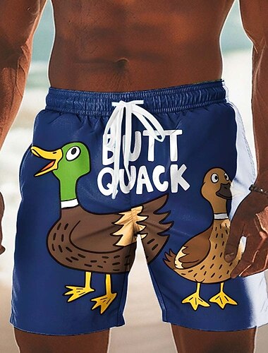  Voor heren dier Tekstopdruk Eend Lange zwembroeken Zwemshorts Boardshorts Medium Taille Grappig Casual Strandvakantie Zijzakken Mesh voering Elastische tailleband met trekkoord Ontwerper Kleding