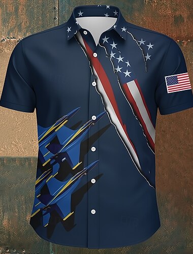  Voor heren 4 juli, 250e verjaardag van de VS Amerikaanse vlag Vaderlandslievend Overhemd Overhemd met knopen Korte mouw Vintage Retro Buiten Feestdagen Zomer Lente Strijkijzer 3D-afdrukken shirts met