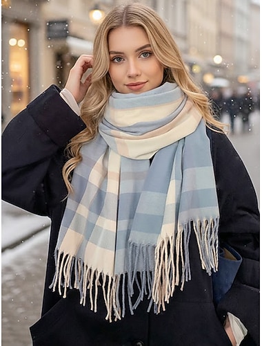  Dames sjaal van imitatiewol en polyester, geruit design, meerdere kleuren, perfect voor de winter en casual wear