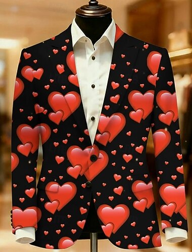  عيد الحب رجالي قلب جاكيت بليزر معطف مريح متنفس فني كاجوال مناسب للبس اليومي ملابس الحفلات والسهرات مهرجان طباعة ثلاثية الأبعاد Buttons متعدد الجيب كل الفصول حز كم طويل أزرق أسود أبيض
