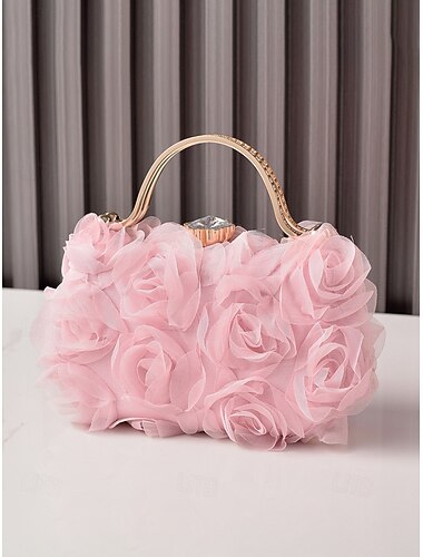  תיק קלאץ' פרחוני לנשים עם רצועת כתף שרשרת, עיצוב אפליקציית ורדים אלגנטי, תיק יד רשמי רב צבעים לחתונות, מסיבות ערב ואירועים