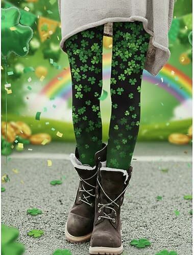  Damen Leggings Gemütliche Leggings Urlaub Lässig Volle Länge Hohe TaillePantsSt. Patrick Tag Grafik Kleeblatt Drucken Bequem Hohe Elastizität Lässig Täglich Urlaub Mattgrün Schwarz Dunkelgrün Grün