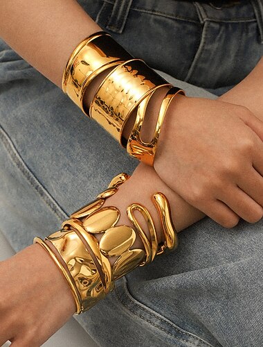  Samba Accessoires Boho Gouden Verstelbare Armbanden Hammered Manchetten Geometrische Open Bangles en Golvende Arm Manchet voor Dames Performancenkostuum