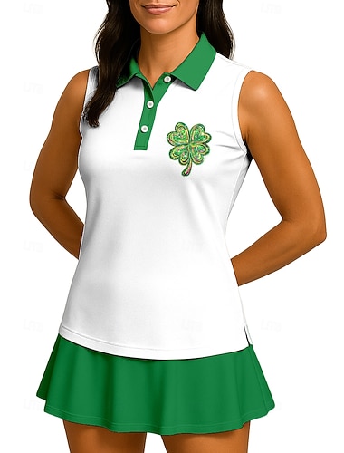  St Patrick Dam Klöver Sporttröja Vandringspolotröja Träningslinne Tennisskjorta Ärmlös Blommig Knappar UPF50+ UV-resistent Hög Elasisitet Fuktabsorberande Andningsfunktion Volleyboll Tennis Golf