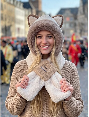  Écharpe à capuche en fausse fourrure pour femmes – Set chapeau et écharpe de Mardi Gras 2-en-1 en plusieurs couleurs pour carnaval cosplay d'hiver et soirées costumées