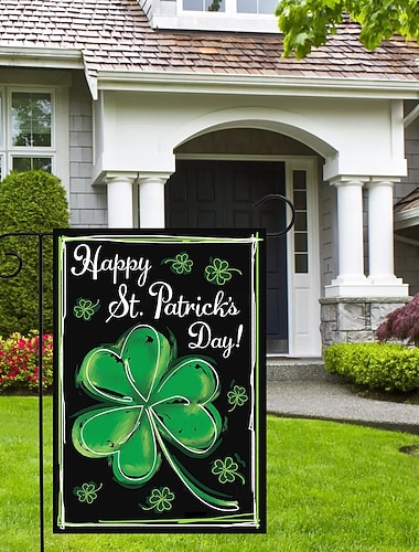  Gartendekoration zum St. Patrick's Day mit Elfen-Kleeblatt und Flaggenmotiv für Terrasse, Garten und Rasen