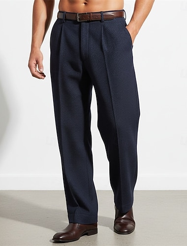  Herren Hose Anzughose Waffelhose Fronttasche Gerader Schnitt Einfarbig Gestreift Komfort Volle Länge Täglich Geschäft Ferien Mode Schick & Modern Schwarz Marineblau Unelastisch