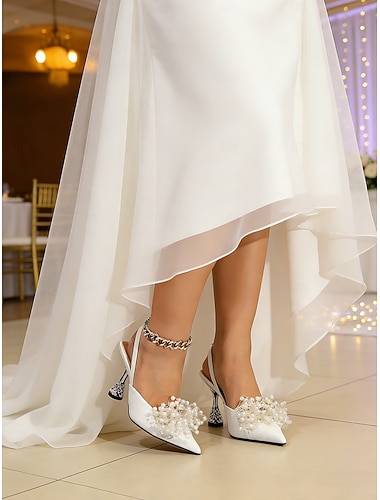  scarpe con tacco slingback in pelle di coccodrillo con decorazioni di perle per la sposa - eleganti scarpe da sposa da città con punta a punta &tacco scolpito