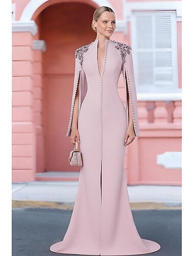  שמלות ערב מרמייד  טרומפט שטיפת מסלול  מברשת שמלות רשמיות שמלות ערב אלגנטיות וינטאג' שרוול ארוך צווארון V רשמי עם קריסטלים ורקמה