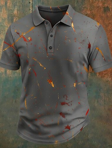  בגדי ריקוד גברים גראפי פּוֹלוֹ שרוולים קצרים חולצות פולו חולצות עם צווארון וינטאג' יום יומי בגדי ספורט ומנוחה לבוש יומיומי כפתורים קיץ פול שחור אפור
