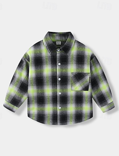  Barn Unisex Skjorter Ruter Langermet Lomme Avslappet Nøytral Gul Vår Klær 4 år +