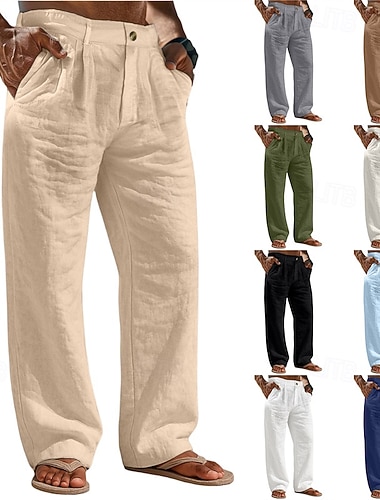  Herren Leinenhosen Hose Sommerhose Baggy-Hosen Strandhose Tasche Einfach Komfort Atmungsaktiv Täglich Outdoor Strand Urlaub Mode Schwarz Weiß