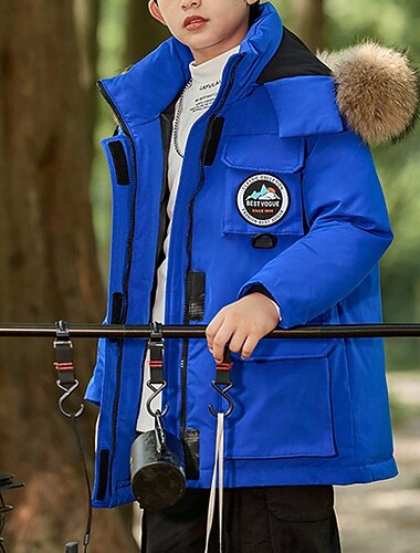  Kinderen Jongens Donsjack Outdoorjas bovenkleding Kleurenblok Lange mouw Zak Houd Warm Windbestendig: jas Buiten Dagelijks Basic blauw Zwart Rood Winter 6 jaar +