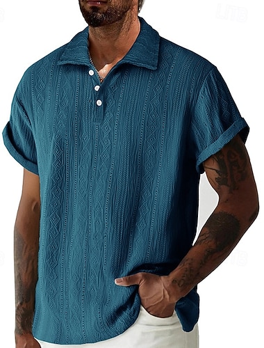  Herren Poloshirts Golfshirt Lässig Sport Revers Gerippter Polokragen Kurzarm Mode Basic Jacquard Klassisch Sommer Frühling Ganzjahres Lässiger Schnitt Blau Schwarz Weiß Khaki Aprikose Kaffee