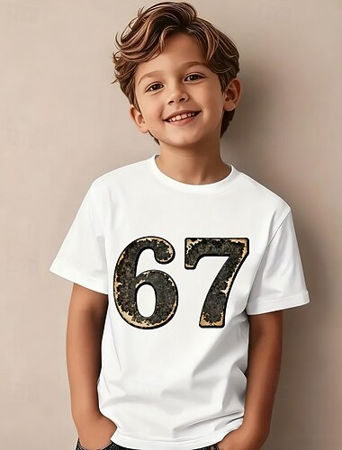  Coton Enfants Garçons Noir Blanche Graphique Argot drôle 67 T-shirt Chemisier Col Rond Manche Courte Extérieur Tenue Quotidienne Mode Streetwear Designer Impression Été