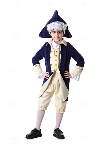  250e anniversaire des États-Unis Rococo Baroque Tenues Manches longues George Washington Alexander Hamilton Epoque Coloniale Déguisement Garçons Carnaval Jour de l'indépendance 4 juillet Enfant