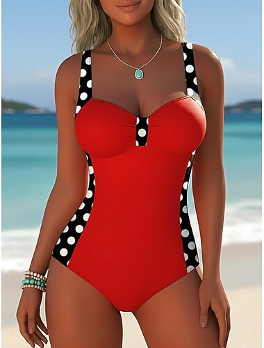  Dames Een-delig Badpak Slankmakende Ondersteuning Kleurenblok Slipjes Elegante Vakantie Stippeltjes Geometrisch V-hals Mouwloos Zwempak