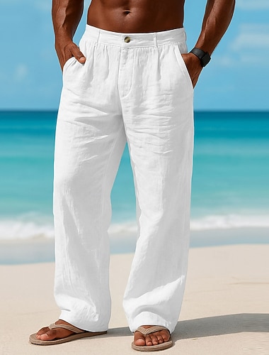  Herren Leinenhosen Hose Sommerhose Baggy-Hosen Strandhose Tasche Einfach Komfort Atmungsaktiv Täglich Outdoor Strand Urlaub Mode Schwarz Weiß