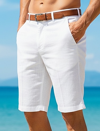  Herren Shorts Leinenshorts Schicke Shorts Sommershorts Strandshorts Reißverschluss Tasche Knöpfe Einfach Komfort Weich Kurz Täglich Outdoor Strand Urlaub Mode Schwarz Weiß Unelastisch