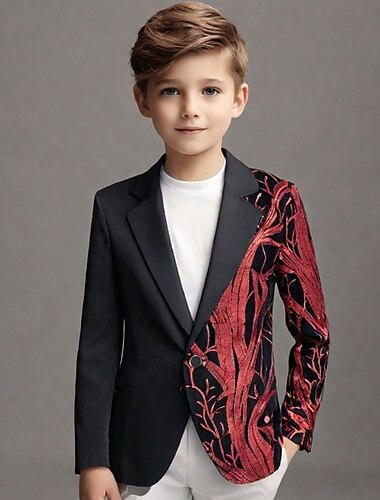  Kinder Jungen Blazer Oberbekleidung Pailletten Baum Langarm Tasche Knöpfe Mantel Party Mode Streetwear Cool Blau Rote Purpur Frühling Herbst 4-12 Jahre