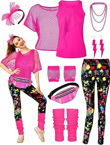  Dyskoteka Lata 80 Stroje Koszula Getry z akcesoriami Retro Strój na bal maskowy Damskie Strój karnawałowy Bal maskowy Impreza / bankiet Parada równości Miesiąc Dumy Doroślu Koszula Więcej akcesoriów