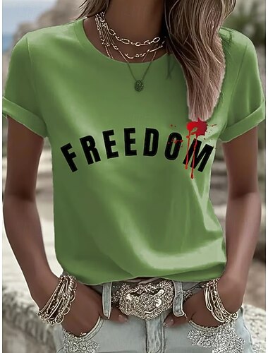  Onafhankelijkheidsdag Patriotische Vrouwen T-shirt Grafisch Letter Vlag Vintage Stijlvol Basis Korte Mouw Crew Neck Reguliere Tops Dagelijkse Weekend Print Blauw Wit Oranje Groen Zomer Lente