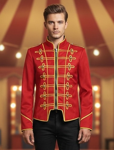  Costume élégant Veste de cirque Monsieur Loyal Victorienne Style militaire Adulte Homme Halloween Carnaval Soirée Performance Mascarade Se déguiser