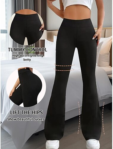  Damenhose, Schlaghose, Freizeithose, Urlaubsmode, Streetwear, lange Hose, hoher Bund, schlicht, elastischer Bund, bequem, mikroelastisch, für Alltag, Outdoor, Urlaub, grau