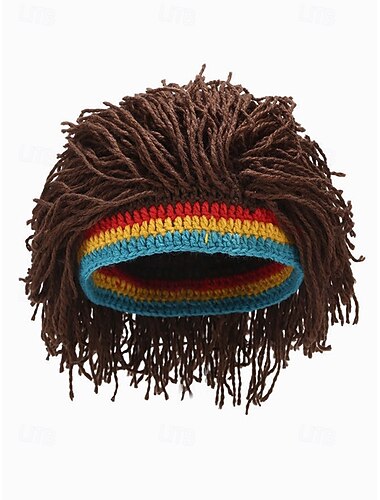  כובע פאה מחוט סרוג לגברים, עיצוב רב צבעים עם פסים ירוקים, אדומים וצהובים, מושלם ליום פטריק הקדוש ומסיבות תחפושות