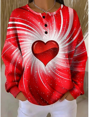  Per donna Felpa Pullover Bottoni Stampato Cuore Grafico Vintage Casual Manica Lunga Girocollo Top Regolari Casuale Streetwear Abbigliamento Quotidiano Blu Rosa Rosso Verde Primavera Autunno Inverno