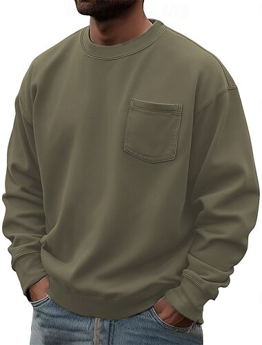  Herre Genser Blå Militærgrønn Rød Marineblå Brun Crew-hals عادي Lomme Daglig Sport & Utendørs Ferie Polyester Gatemote Grunnleggende Fritid Vår Høst Klær Gensere Gensere Langermet