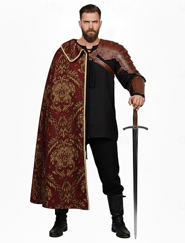  Medieval Renacimiento Capa Guerrero Caballero caballero celta Jacquard Jacquard Disfraz Unisexo Celta Víspera de Todos los Santos Carnaval Feria del Renacimiento LARP Feria Ren Adultos Capa