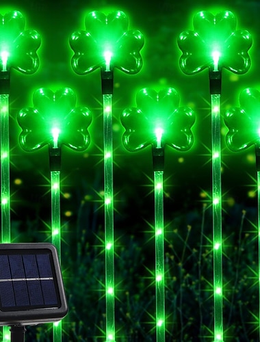  Irische St. Patrick's Day Lichterkette (1-6 Stück) mit Solarbetrieb, wasserdicht, in Kleeblattform, mit grünen LEDs, für Garten, Hof, Wege, Rasen, Feste, Partys und Feiertage, leuchtet im Dunkeln
